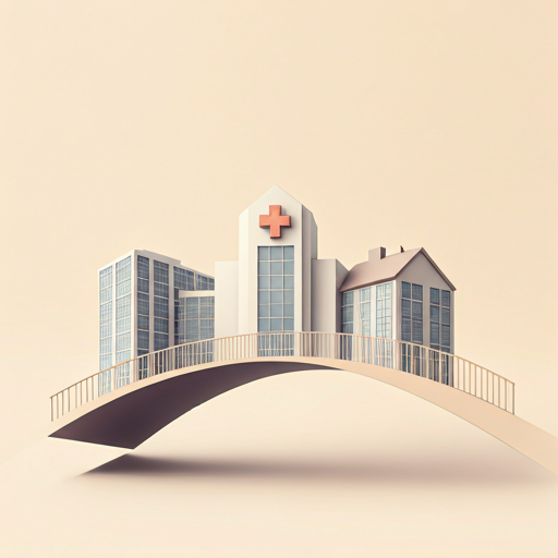 Soft illustration depicting a bridge connecting a hospital building to a home, symbolizing the gap in care