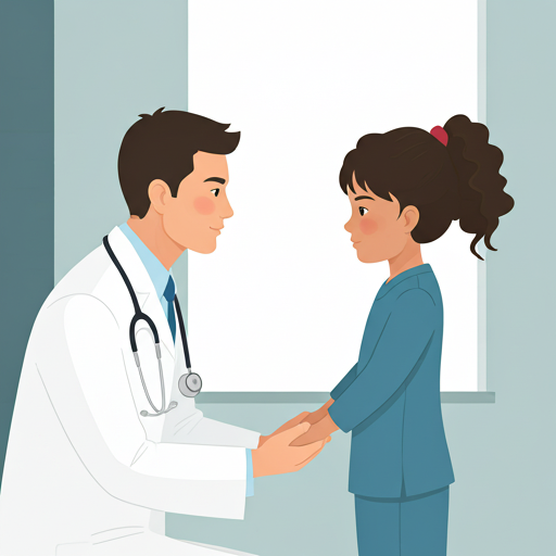 Doctor holding and comforting a small girl